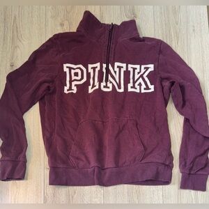 PINK Victoria's Secret Purple maroon white quarter zip sweater Sweatshirt
